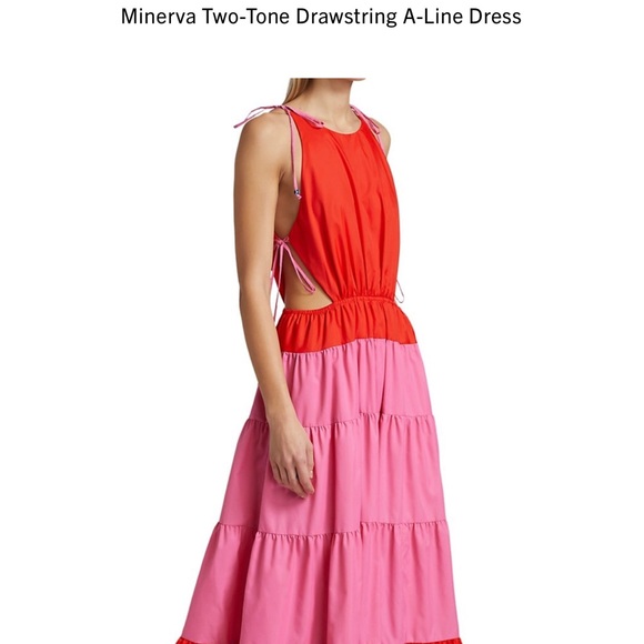 STAUD - Minerva Two-Tone Drawstring A-Line Dress - Picture 2 of 5